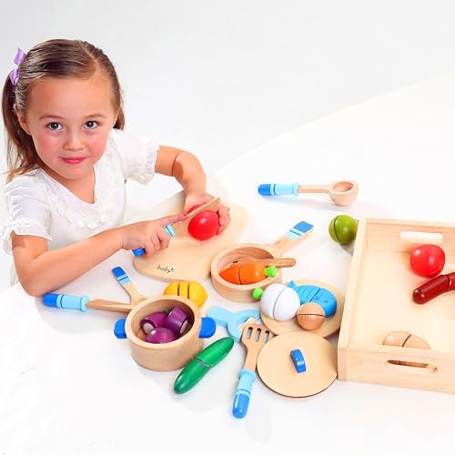 Dailyfunn Wooden Pretend Play Foods Set for Kids Kitchen Montessori Cutting Playset Toys with Storage Box - Image 2
