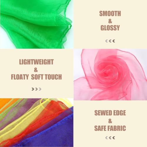 24 Inches Square Dance Scarves, 24PCS 12 Colors Juggling Scarf Props Magic Trick Silk Play Scarves Music Movement Scarf (24) - Image 6
