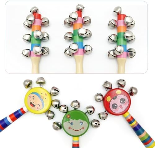 Wooden Jingle Hand Bells Set 20 Pcs Rainbow Stick Shakers Maracas Rattles for Kids Toddlers Babies Early Learning Musical Instrument Toys - Image 4