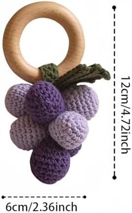 Wooden Baby Rattle Toys Stuffed Crochet Rattle with Teether Ring for Newborn Babies Fruit Wooden Teether Toy Infant Toddler Handcrafted Crochet Rattles Cute Shower Gifts for Boy and Girls - Image 2