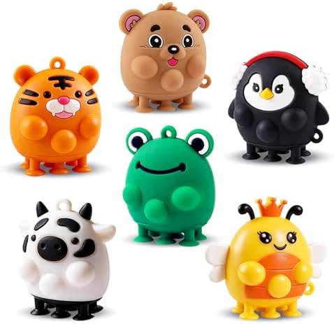 ChildFun 6 PCS Animal Suction Popper Sensory Toys, Travel Toys for Airplane & Car Activities, Silicone Pop Fidget Toys for Kids, Birthday Gifts for Girls & Boys by ChildFun