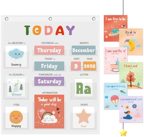Daily Morning Board,Circle Time Calendar,Classroom Supplies, Interactive Learning Chart for Preschool & Kindergarten, Includes Weather, Feelings, and Affirmations Board by Harvmax