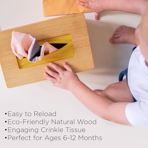 Sensory Tissue Box Toy for Babies 6-12 Months - Montessori Baby Tissue Box with Crinkle Paper, Natural Wooden Toy for Infants - Image 3