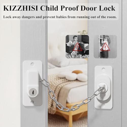 Child Proof Door Lock (2 Pack), Door Locks for Kids safety & Cat Door Latch, for Fridge Lock, Cabinet Locks, Window Locks and Baby Proofing, Strong non-marking Adhesive No Drilling (White) - Image 2