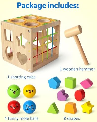 Coogam Wooden Montessori Toys for Toddlers, Shape Sorting Cube Fine Motor Skills Game for Year Old 18 Month+ Baby Boys Girls Gift - Image 5