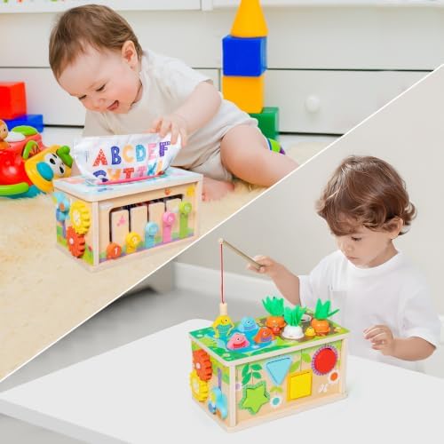 Ancaixin 6-in-1 Montessori Tissue Box Toy for 6+ Months Baby, Activity Cube - Image 2