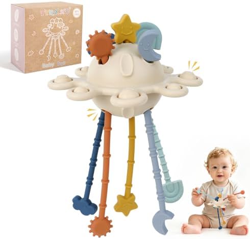 TYRY.HU Silicone Baby Sensory Montessori Toys,Silicone Pull String Fidget Toys for Babies 18 Months+, Travel Toy for Plane, Car, and Stroller, Early Educational Fine Motor Skills Toy for Toddlers by TYRYHU