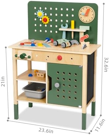 OOOK Kids Tool Bench，Wooden Toddler Workbench with Tools Set，Large Storage Wooden Tool Workbench for Kids Age 3-5，Pretend Play Construction Set Gift for Boys Girls - Image 2