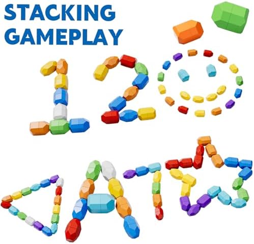 Lucky Doug 50PCS Large Rocks Stacking Toys for Toddlers 3-6, Safe Montessori Stacking Building Blocks Stones Toy for Preschool 3 4 5 6 Year Old Boys Girls, Sensory Birthday Gifts for Kids 3-6 - Image 4
