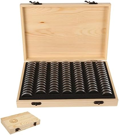 US Wooden Coin Storage Box 100-Slot Coin Capsules Universal Case with Lock and Plastic Storage Holder Coin Display Container Coin Collector Organizer for Coin Collection Supplies by Unknown