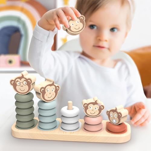 SPEEDY MONKEY Wooden Family Stacker | 5 Stackable Monkey Characters Playset - Image 2