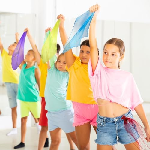 Jucoan 40 Pack Colorful Dance Scarves for Kids, 20 Colors Square Juggling Scarf Actives Scarves, 24 x 24 Inch Soft Ribbon Music Scarves Rhythm Scarves for Children Movement Play - Image 3