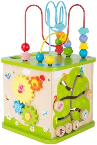 Small Foot 10605 Wooden motoric Cube with Five Sides of Fun, incl. motoric Loops and Ball Track, Multi by SmallFootWoodenToys
