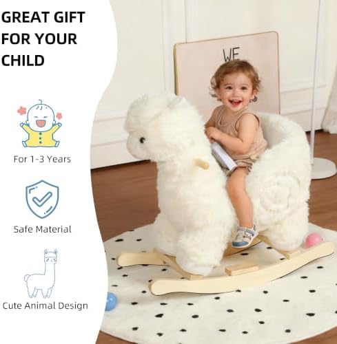 Alpaca Rocking Horse with Sound and Music for Ages 12-36 Months, Beige - Image 3