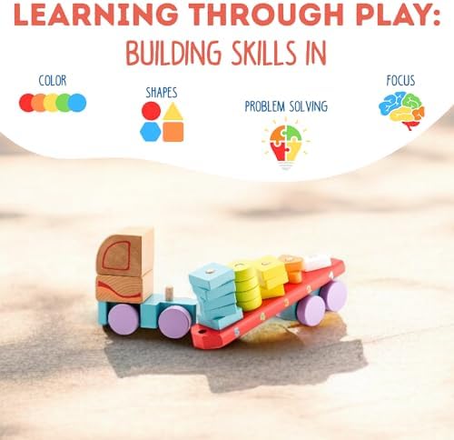 CUBIKA Wooden Geometric Shapes Truck– Montessori Toy for Toddlers Ages 3+– Shape Sorter and Stacking Truck Building Toy– FSC-Certified Wood, German Water-Based Paints, Travel-Friendly - Image 3