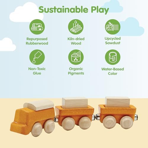 PlanToys® Cargo Train Wooden Montessori Vehicle Kids Play Set with Blocks - Image 3