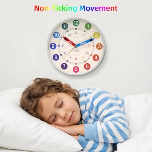 TIMESS 10-Inch Learning to Tell Time Wall Clock, Silent Non-Ticking - Image 5