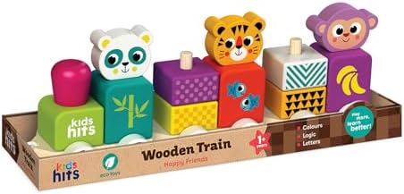 Kids Hits Wooden Train – Happy Friends 15-Piece ABC Animal Stacking Train Toy with Pull-Along Function for Toddlers 1+, Montessori Alphabet & Logic Toy - Image 6