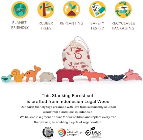 Mentari Toys - Happy Stacking Forest - 8pc Wooden Stacking Toy for Toddlers - Colorful Nature Theme Balancing Activity Toy with Bag - Boost Fine Motor Skills and Dexterity - Educational Toy - Age 18m+ - Image 5