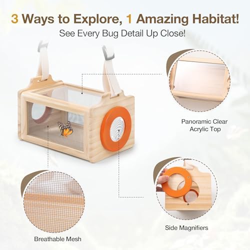 Wooden Bug Catcher Kit for Kids, 16-in-1 Outside Toys for Toddlers STEM Outdoor Explorer Set with 3-Way Observation Habitat, Butterfly Net, Magnifying Glass, Educational Gift for Boys Girls Ages 3-8 - Image 3