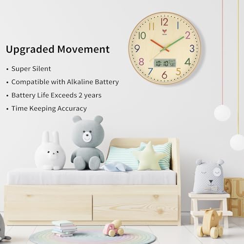 Foxtop Digital and Analog Learning Clock for Kids - Telling Time Teaching Clock 14 Inch Silent Non-Ticking Battery Operated Kids Wall Clock for Kids Room Playroom Nursery Classroom School - Image 3