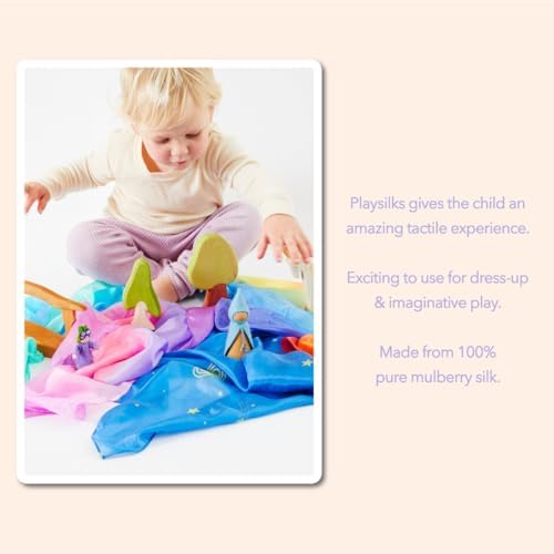 Sarah's Silks - Set of 5 Enchanted Mini Playsilks, 100% Silk 21" Square Scarf for Dance, Movement and Pretend Play - Rainbow, Starry Night, Sea, Fire and Blossom Scarves - Image 5