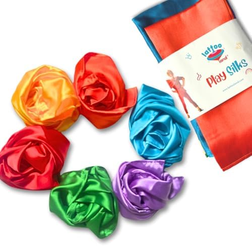 Lattooland Sensory Play Scarves – 6 Pcs | Multicolor Dance & Music Scarves for Kids | Juggling Scarves for Girls, Boys | 20" x 20" Soft Play Silks for Children | Rainbow Playsilks Babies 6 Months+ - Image 5