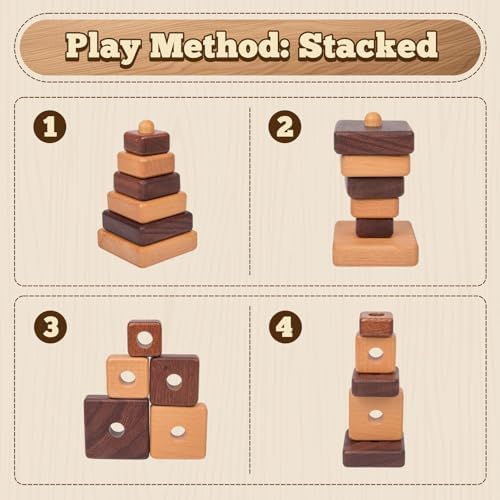 Adena Montessori Wooden Stacking Toy, Square Type, 12m+ - Image 5