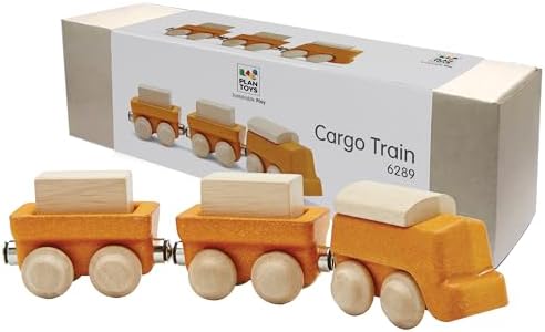 PlanToys® Cargo Train Wooden Montessori Vehicle Kids Play Set with Blocks by PlanToys