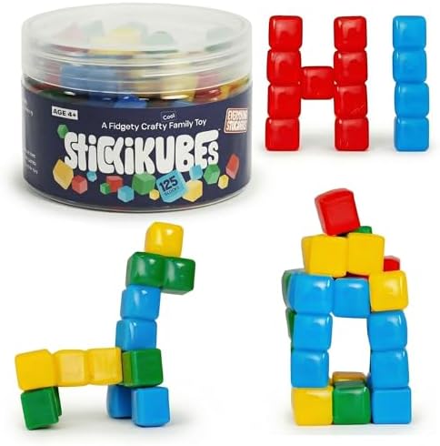 StickiKubes 125-Pack, 4 Colors, Mini Sticky Stacking Cubes, STEM Blocks by KomarcGames