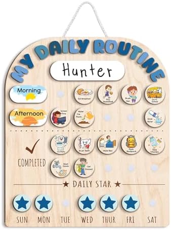 Wooden Chore Chart for Kids, Wooden Daily Routine Chart for Kids, Visual Schedule for Kids, Chore Reward Chart, Bedtime Morning Routine Chart for Toddlers by LilaLand