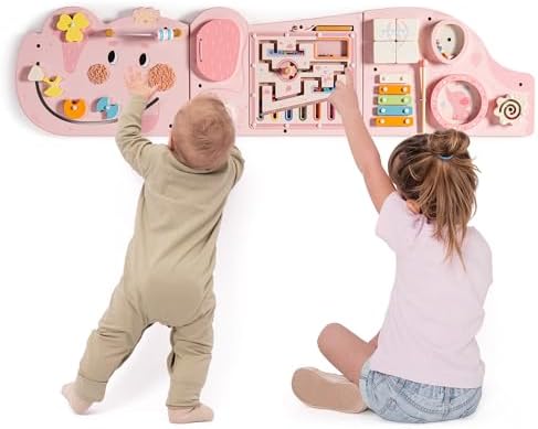 ROBUD Elephant Montessori Busy Board, Activity Wall Busy Board, Pink by ROBUD