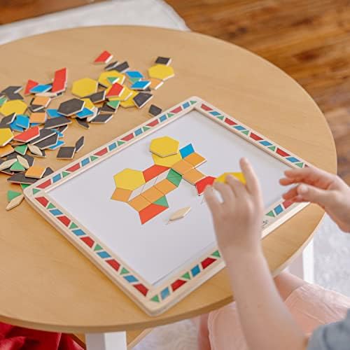 Melissa & Doug Deluxe Wooden Magnetic Pattern Blocks Set - Educational Toy with 120 Magnets and Carrying Case, Multi/None, 1 EA, English Only. - Image 3