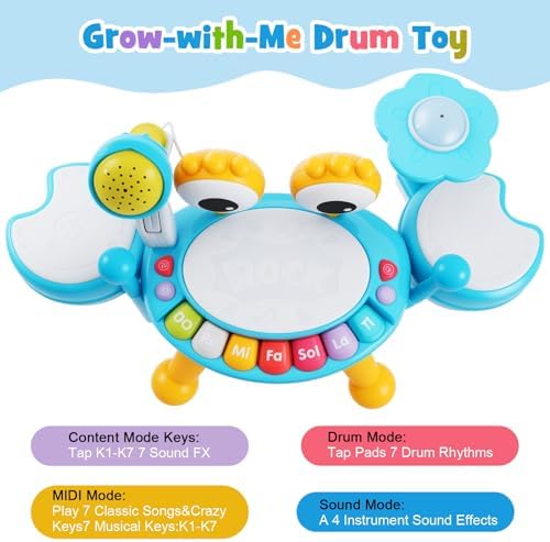Resosese Toddler Drum Set for 1-3 Year Old, Baby Drum Set for Kids 1 2 3, Montessori Learning Toys with Light-Up Microphone, Birthday Gift for Baby Boys Girls 6 9 12 18 Months - Image 4