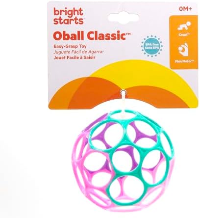 Bright Starts Oball Easy Grasp Classic Ball Infant Toy in Pink/Purple, Age Newborn and up. 4 Inches - Image 5