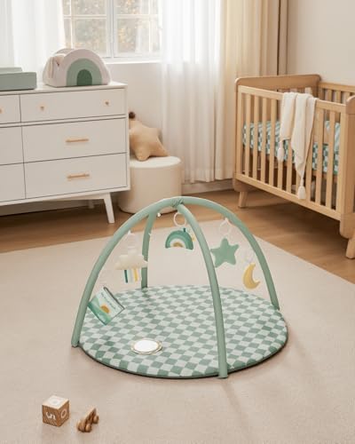 Blissful Diary Baby Play Gym Mat, Play Mat Activity Mat with 6 Detachable Toys for Stage-Based Sensory & Motor Skill Development, Easy to Install & Clean, Baby Essentials Gift, Sage Checkerboard - Image 4
