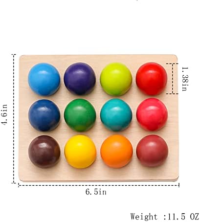ibwaae Wooden Color Sorting Balls Game Peg Board Rainbow Color Matching Toys 12 Pcs Activities Balls Montessori Toys for Toddlers - Image 6