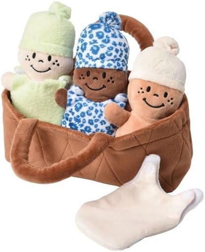 Creative Minds Basket of Babies with 3 Super Soft 9" Plush Doll Toys for Kids, Multicultural Sensory Babies Toy Set with Basket, Green, White, Blue - Image 6