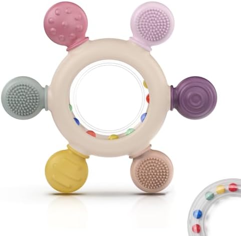 akolik Baby Teething Toys,Teething Relief Teethers Toy for Babies 0-3-6-9-12 Months Old Boys Girls BPA Free Baby Chew Toys Infant Toys Newborn Accessories(Ringer Pink) by Unknown