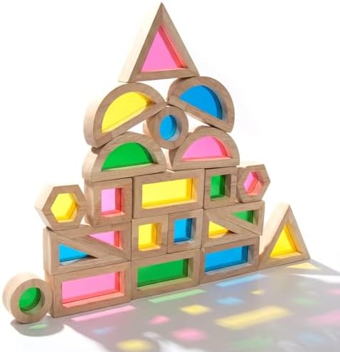 WOODENFUN Wooden Building Blocks Set for Kids, 22 Pcs Rainbow Stacker Game by WOODENFUN