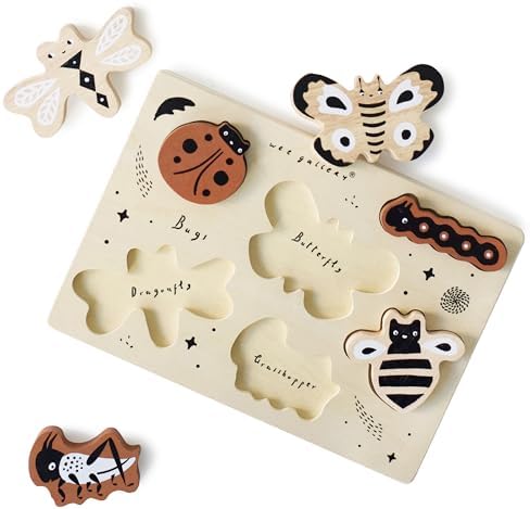 Wee Gallery Wooden Tray Puzzle Bugs, Montessori Toy for Toddlers and Preschoolers for Early Learning and Fine Motor Skill Development, Sustainable Educational Puzzle for Kids by WeeGallery