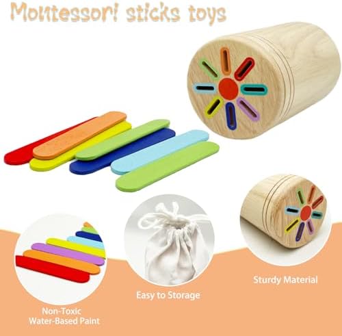 Wooden Montessori Sticks Toys for Kids, 8 Colors Natural Wood Toddler Learning Sorting Toys for 3 Year Old, Sensory Matching Game Birthday Gifts for Boys Girls (Ice Cream Sticks) - Image 3