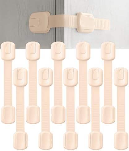 Bate- Child Safety Strap Locks, 10 Pack, Baby Locks for Cabinets, Drawers, Kitchen, Toilet, Furniture, Fridge, Multi-Purpose, Easy Install with Quick 3M Adhesive for Childproofing by BatesChoice
