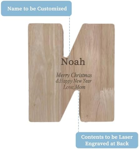 Wooden Letter Piggy Bank for Kids Boys Girls,Personalized Piggy Bank (Laser Engraving),A-Z Letters Coin Bank Money Box Customized Name, for Family Christmas Birthday Gift (N) - Image 2