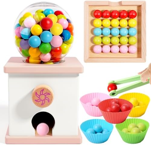 9.6" Wooden Gumball Machine For Kids Learning Color Sorting & Counting Toy by QimuMku