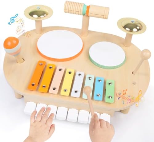 Baby Drum Set - Montessori Wooden Toys Musical Instrument for Toddlers 1-3 by YHHYTOY
