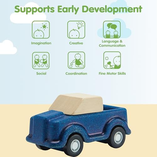 PlanToys® Blue Truck Wooden Montessori Vehicle Kids Indoor Outdoor Play Toy - Image 4