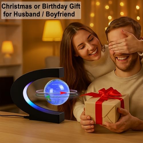 Magnetic Levitation Floating Rotating World Globe with LED Light - C Shape Anti Gravity Levitating Globe for Desk Office Decor, STEM Educational Map, Unique Tech Gift for Men Kids Boss, 3.5 Inches - Image 4