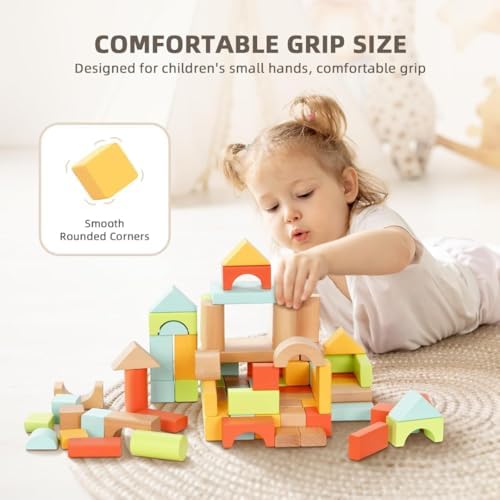 100 Pcs Building Blocks for Toddlers 1-3, Kids Wooden Blocks & Shape Sorter - Image 4