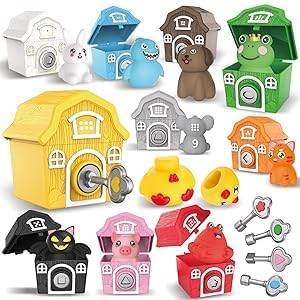 Grarain Toddler Farm Animals Toys, Upgraded Keys Barn Match Game, Montessori Educational Color Shape Sorting & Counting Learning Toy for Kids Boys Girls 3-6 Year Old, Fine Motor Gifts by Grarain